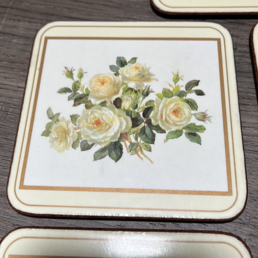 Vintage Pimpernel Coasters English Rose Motif Moisture Proof Cork Back Set of 5 - Picture 14 of 16